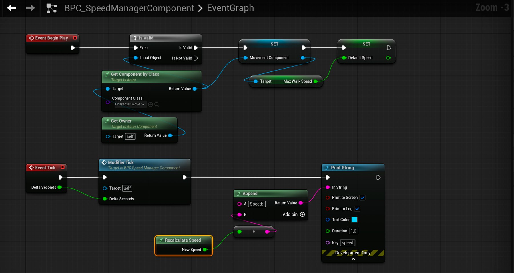 EventGraph компонента: BeginPlay и вызов ModifierTick из Event Tick